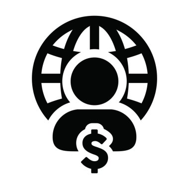 Simge vektör küre dolar işaret para ile erkek kişi profil avatar sembolü düz renk glyph resimli bir iş ağı için ticaret sembolü