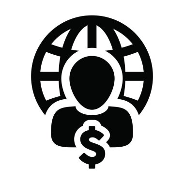 Dünya dolar işareti para para sembolü olan kullanıcı simgesi vektör küre erkek profil avatarı bir iş ağı için bir glyph resimleme
