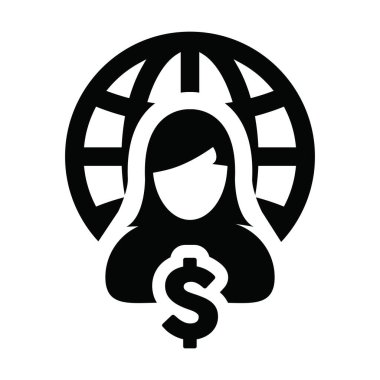 Dolar işareti para ile internet ikon vektör küresi Düz renk resimli bir iş ağı için kadın profil avatar sembolü