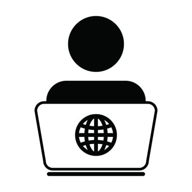 Ev ikonu vektörü ile bilgisayarlı erkek kullanıcı profili Avatar Globe sembolü kullanarak düz renkli bir resim çizimi üzerinde çalış