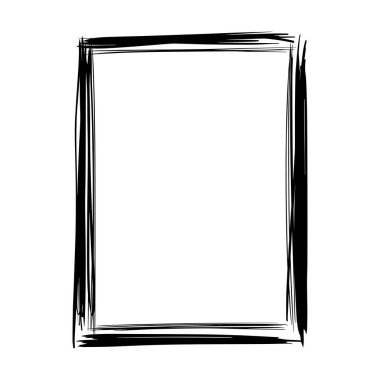 Vektör illüstrasyonunda tasarım için çerçeve kenar ögesi, fırça darbesi grunge şekil simgesi, dikey, dikdörtgen dekoratif karalama ögesi