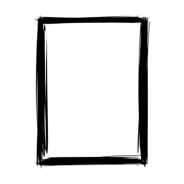 Vektör illüstrasyonunda tasarım için çerçeve kenar ögesi, fırça darbesi grunge şekil simgesi, dikey, dikdörtgen dekoratif karalama ögesi