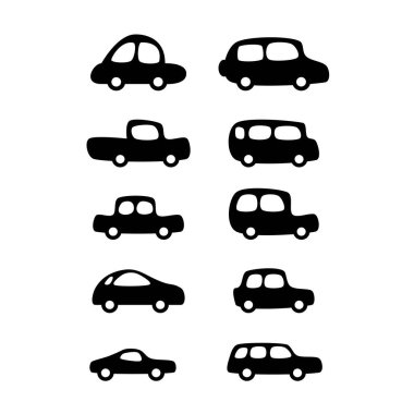 Araba ikonu vektör çizim seti, düz renk otomobil taşıma seti