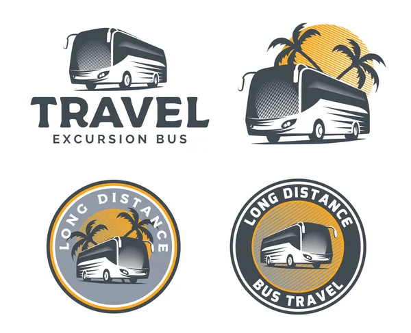 Set Tourist Bus Logo Emblems Badges Isolated White Background — Stock Vector