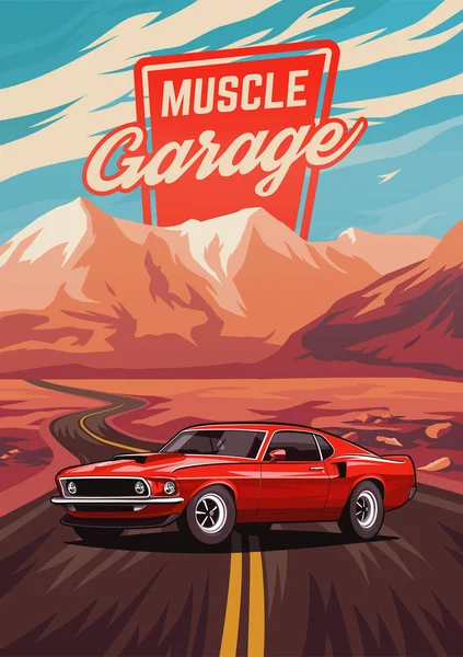 Cartaz de carro muscular retro-americano . — Vetor de Stock