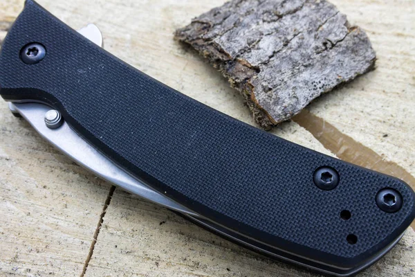Hunting Knife Folded Stump Black Knife White Blade — Stock Photo, Image