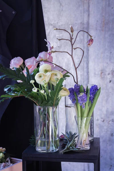 Peonie Bouquet Peonie Vaso Vetro Giacinto — Foto Stock