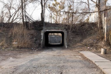 Arch Metro. Tünel. Sonbahar. Ağaçlar. Yukarı clouse.