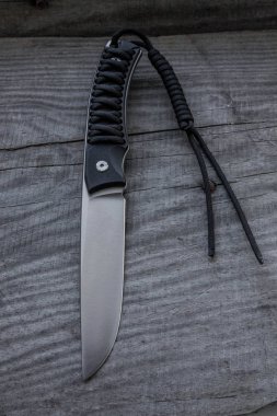 Ahşap arka plan üzerinde alan mutfak bıçağı.