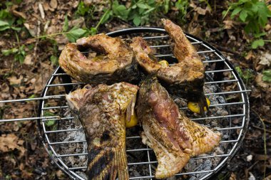 Biftek yemek için balık dilimlenmiş. Mangal Barbekü..
