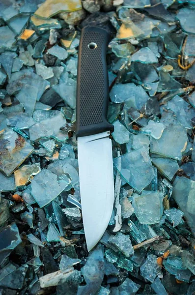 Outdoor Knife Background Colorful Glass Vertical Position — Stock Photo, Image