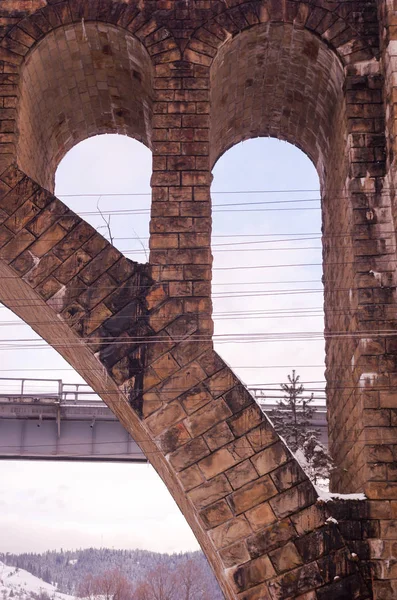 Tégla Híd Részévé Nagyított Fényképen Régi Híd Ukrajnában Viadukt Híd — Stock Fotó