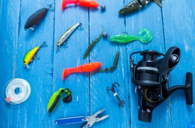 Olta Makarası, misina, pense. Balıkçılık lures.