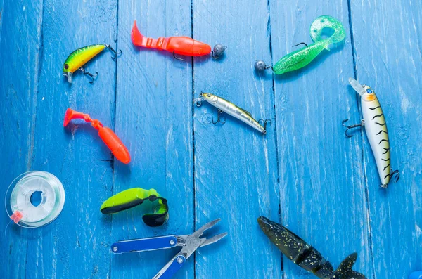 Fishing lures. Baits for spinning fishing. Multicolored bait.