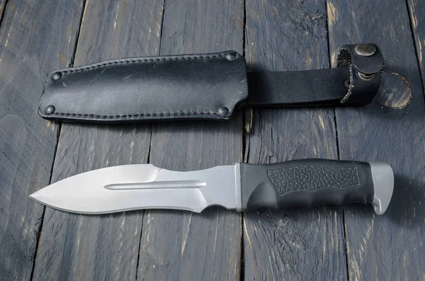 Большой Опасный Нож Кожаным Чехлом Военный Нож — стоковое фото
