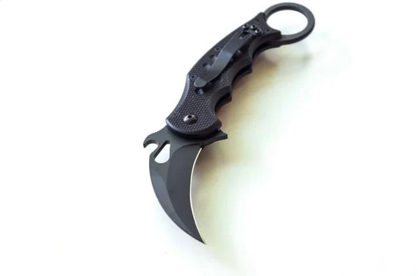 Knife Blade Form Claw Knife White Background Black Tactical Knife — Stock Photo, Image