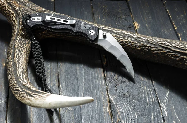 Cuchillo Con Clip Bolsillo Para Operaciones Militares Cuchillo Militar Negro — Foto de Stock