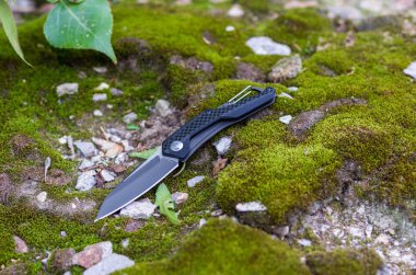 Pocket knife with a carbine. Knife for daily carrying. Photo on the nature. clipart