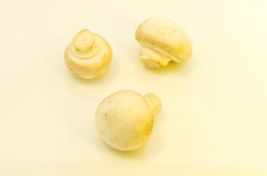 Beyaz zemin üzerinde üç petrol. Sıcak ruh hali. Beyaz bir arka plan üzerinde beyaz mantar.