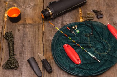 Araçlar ve Balıkçıklık için aksesuarlar. Yukarıdan görüntülemek.