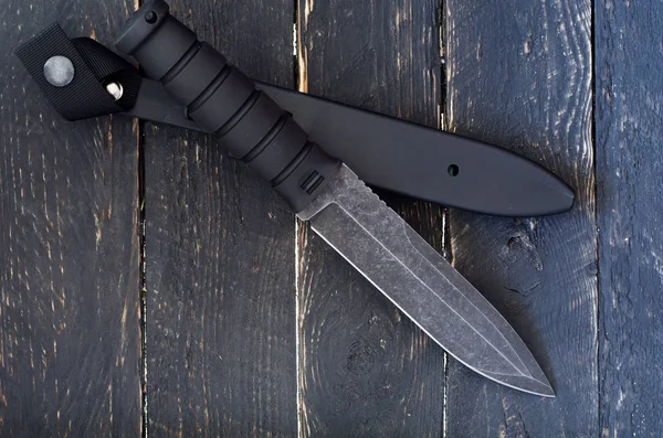 Cuchillo Grande Negro Cuchillo Con Hoja Negra Cazador Cuchillos — Foto de Stock