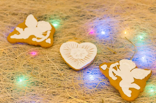 Gingerbread Cookies Form Cupids Hearts Multicolored Garland Valentine Day — Stock Photo, Image