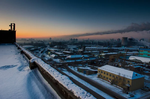 Aube Dans Une Ville Industrielle Usines Usines — Photo