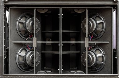 Hoparlörler siyahtır. Ses sistemi. Hoparlörler. Hoparlör Stereo Sistemi