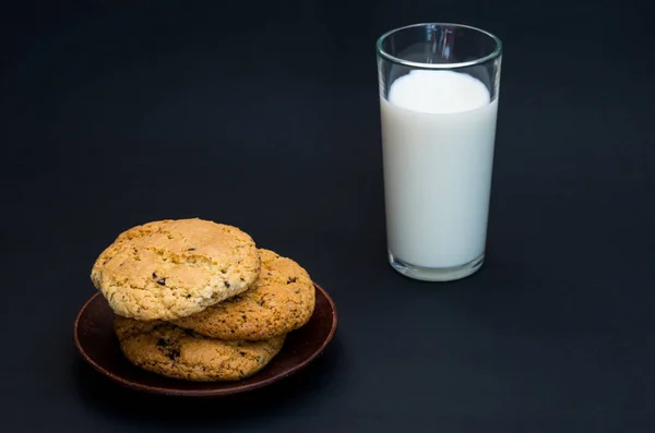 Galletas Caseras Leche Casera Desayuno Saludable Composición Clave Baja —  Fotos de Stock