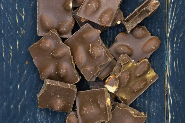 Fotografie Čokoládové Pohled Shora Kousky Čokolády Mléčná Čokoláda — Stock fotografie