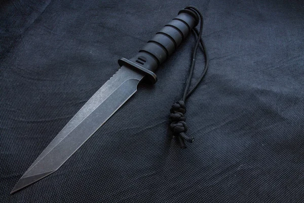 Knife Military Black Background Black Iron — Stock Photo, Image