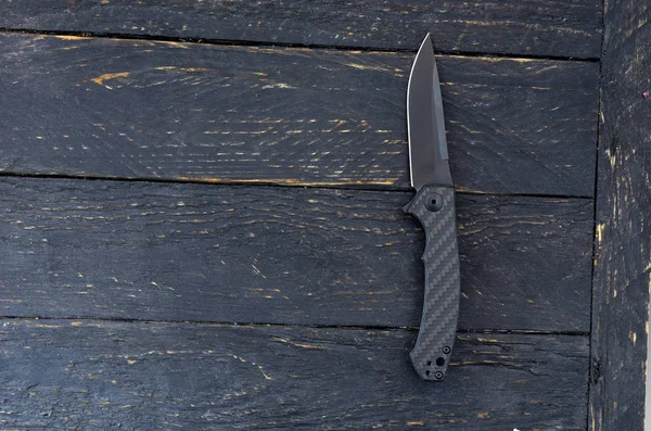 Switchblade Knife Czarny Nóż Czarnym Tle Amerykański Nóż — Zdjęcie stockowe