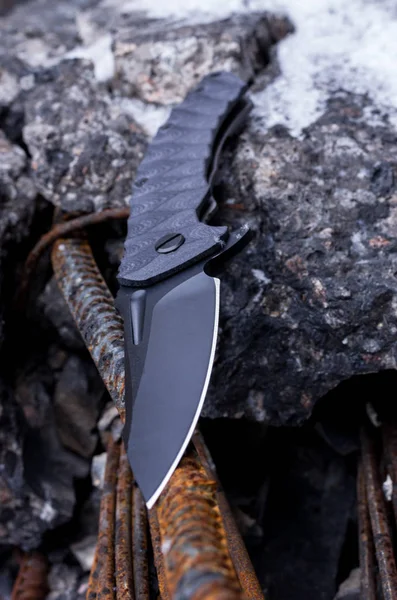 Cuchillo Afilado Cuchillo Negro Tiro Vertical Cuchillo Negro — Foto de Stock