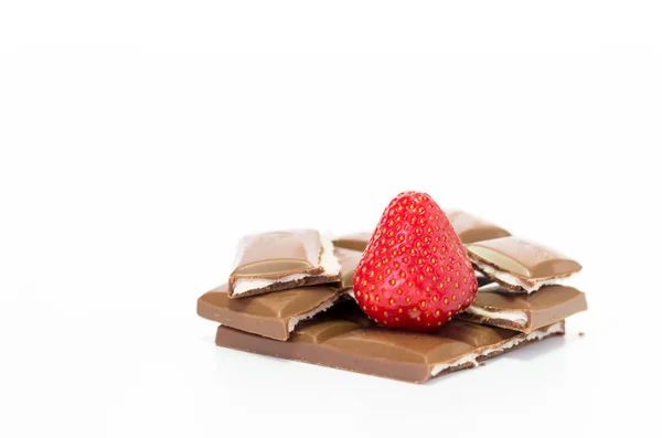 Jahody Čokoláda Marmeládou Kousky Čokolády Izolovat — Stock fotografie