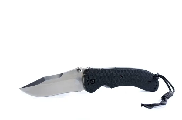 Fällkniv Vit Bakgrund Kniv Med Ovanlig Blade Isolera — Stockfoto