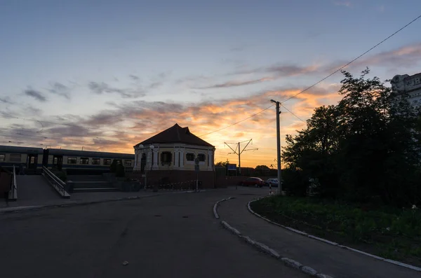 Office room at the station of the station. Sunset at the station.