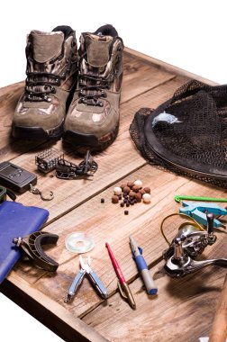 Sazan yemi. Sazan balıkçılığı. Araçlar ve giyim balıkçı.