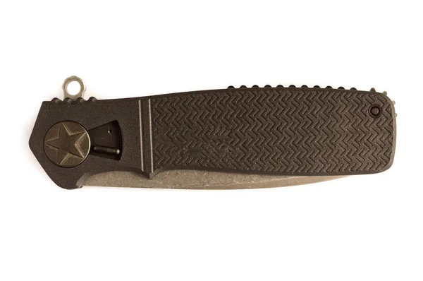 Cuchillo plegable con mango negro. Cuchillo con estrella . — Foto de Stock