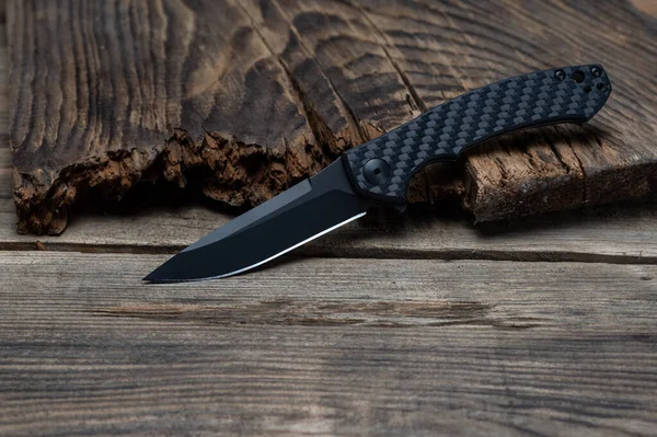 Couteau Tranchant Avec Une Poignée Carbone Noir Une Lame Noire — Photo