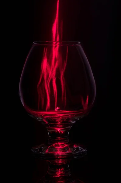 Cognac Glass Fire Fiery Glass Black Background Vertical Frame — Stock Photo, Image