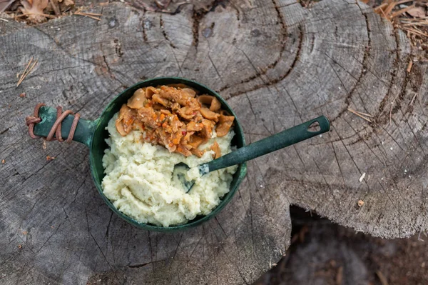 Aardappelen Sojasaus Aardappelpuree Met Soja Goulash Bovenkant — Stockfoto