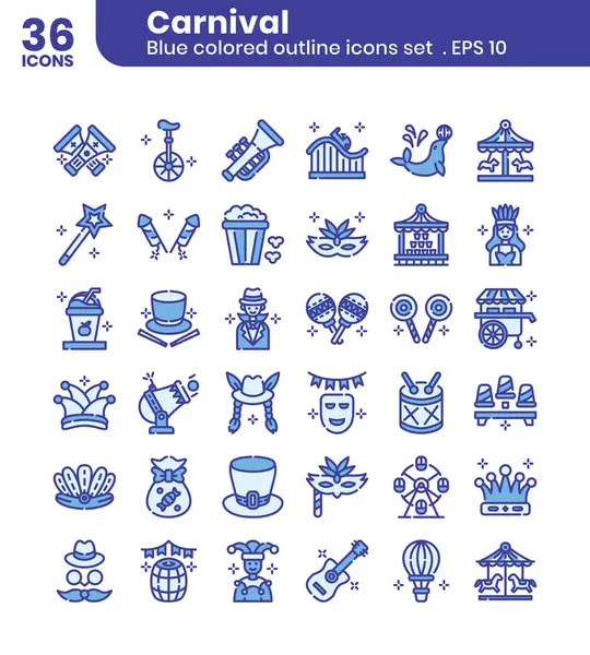 Carnival Icons Bundle Blue Colored Outline Icon Style Vector Illustration — Stock Vector