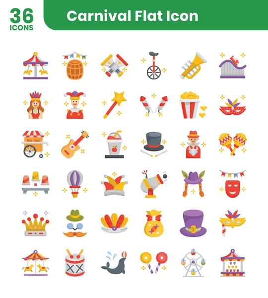 Carnaval Pictogrammen Bundel Vlakke Icoon Stijl Vector Illustratie — Stockvector