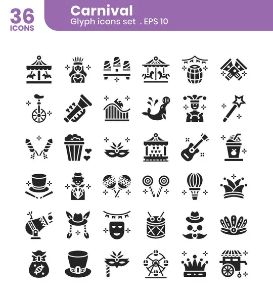 Paquete Iconos Carnaval Estilo Icono Glifo Ilustración Vectorial — Vector de stock