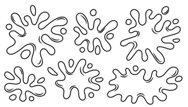 El yapımı karalama sıçraması ve sıvı şekiller koleksiyonu. Vektör illüstrasyonu.