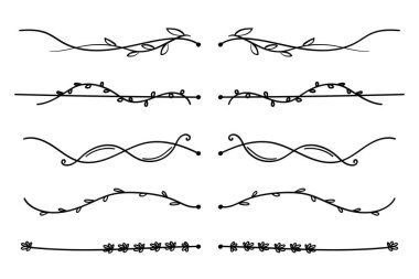 El çizimi çiçek unsurları karalama çizgisi sanat koleksiyonu. Vektör illüstrasyonu