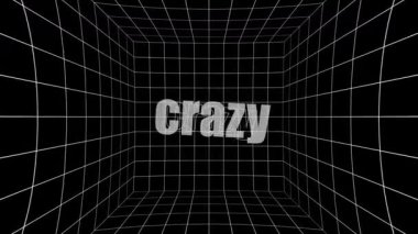 Abstract wireframe grid tunnel looping video with Crazy text. Motion graphic.