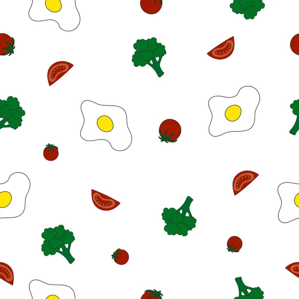 Kahvaltıda yumurta, brokoli ve domatesli kusursuz karalamalar. Her amaç için harika bir tasarım. El çizimi vektör illüstrasyonu.