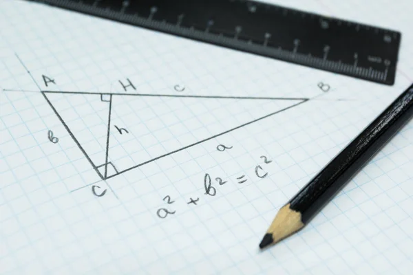 Geometrie Stelling Van Pythagoras Een Notitieblok Voor Leerling — Stockfoto