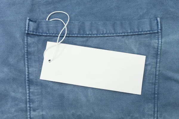 Üres Fehér Papír Címke Jean Közelről — Stock Fotó